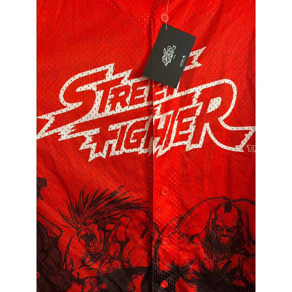 Street Fighter Big Men's Red & Black Graphic Button Up Baseball Jersey Sz 4X New - Picture 5 of 9